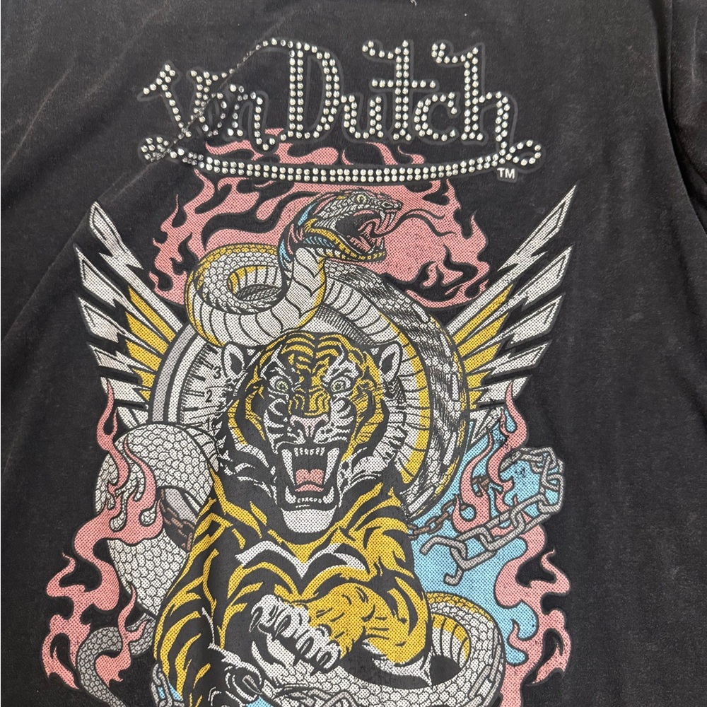 Von Dutch Black Tee with Tiger Graphic - Picture 2 of 5